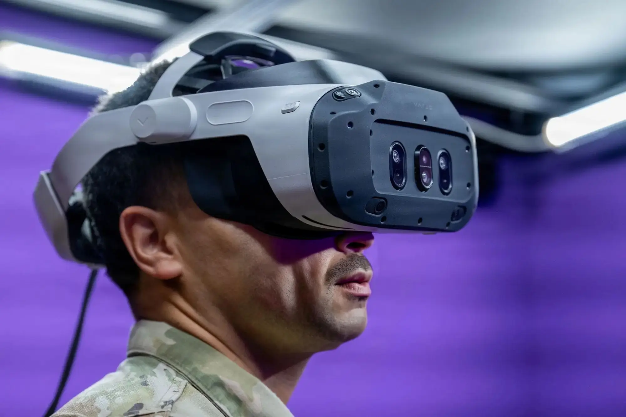 Service member wearing a virtual reality headset